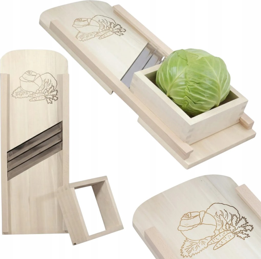 Nagy fiókos kézi tálalószekrény Káposztához 3 acél penge Gravírozással