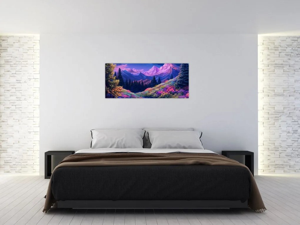 Kép - Lila táj teljes holdfénynél (120x50 cm)