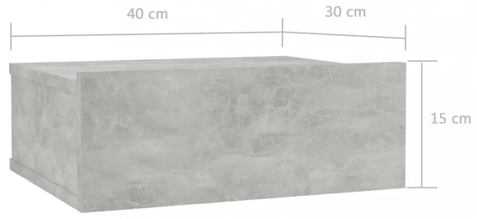 2 db betonszürke szerelt fa függő éjjeliszekrény 40x30x15 cm