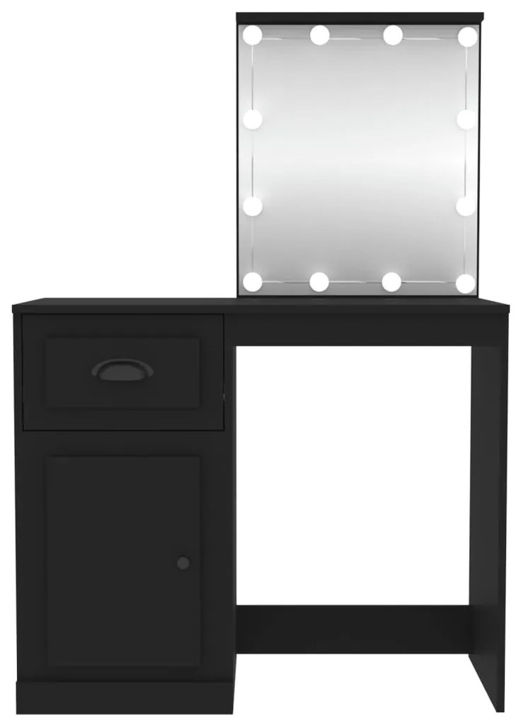 fekete szerelt fa pipereasztal LED-del 90 x 50 x 132,5 cm
