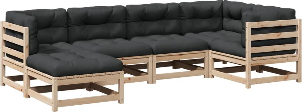 vidaXL 6 részes tömör fenyőfa kerti ülőgarnitúra párnákkal