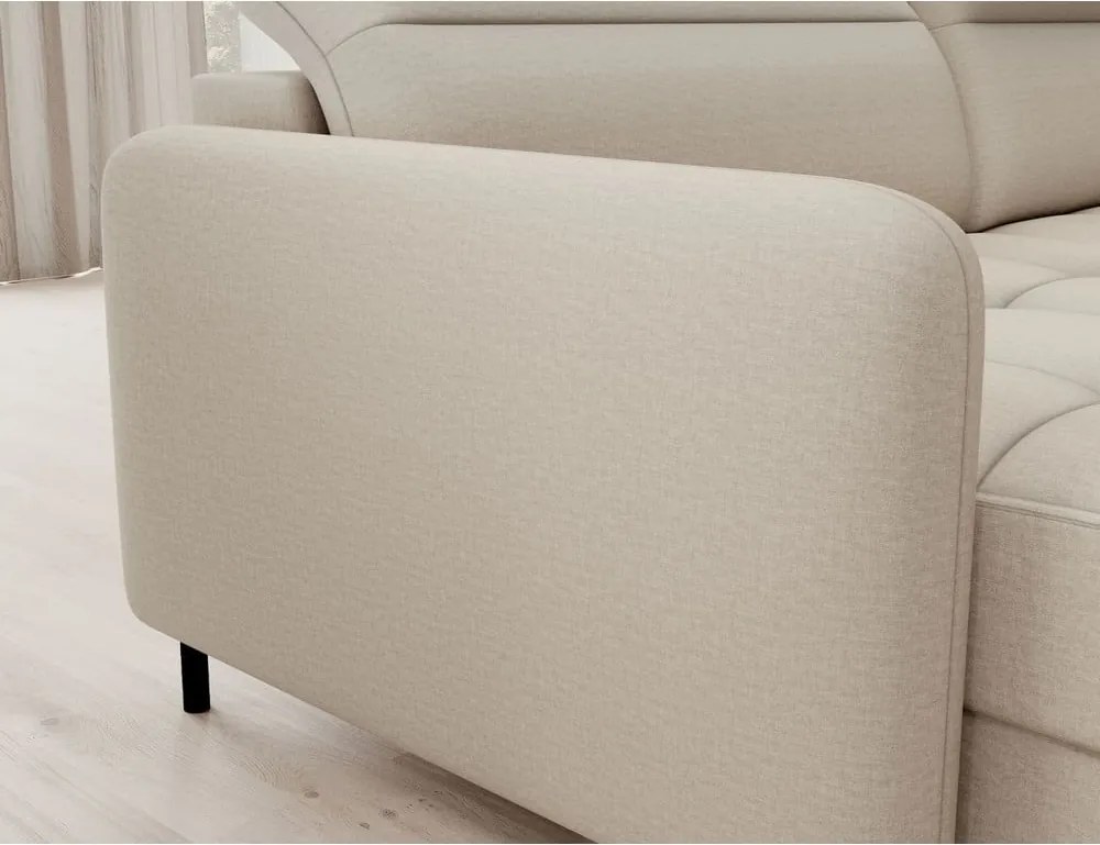 Bézs bársony kinyitható-tárolóhelyes sarokkanapé (jobb oldali-U alakú) Berrto – ELTAP