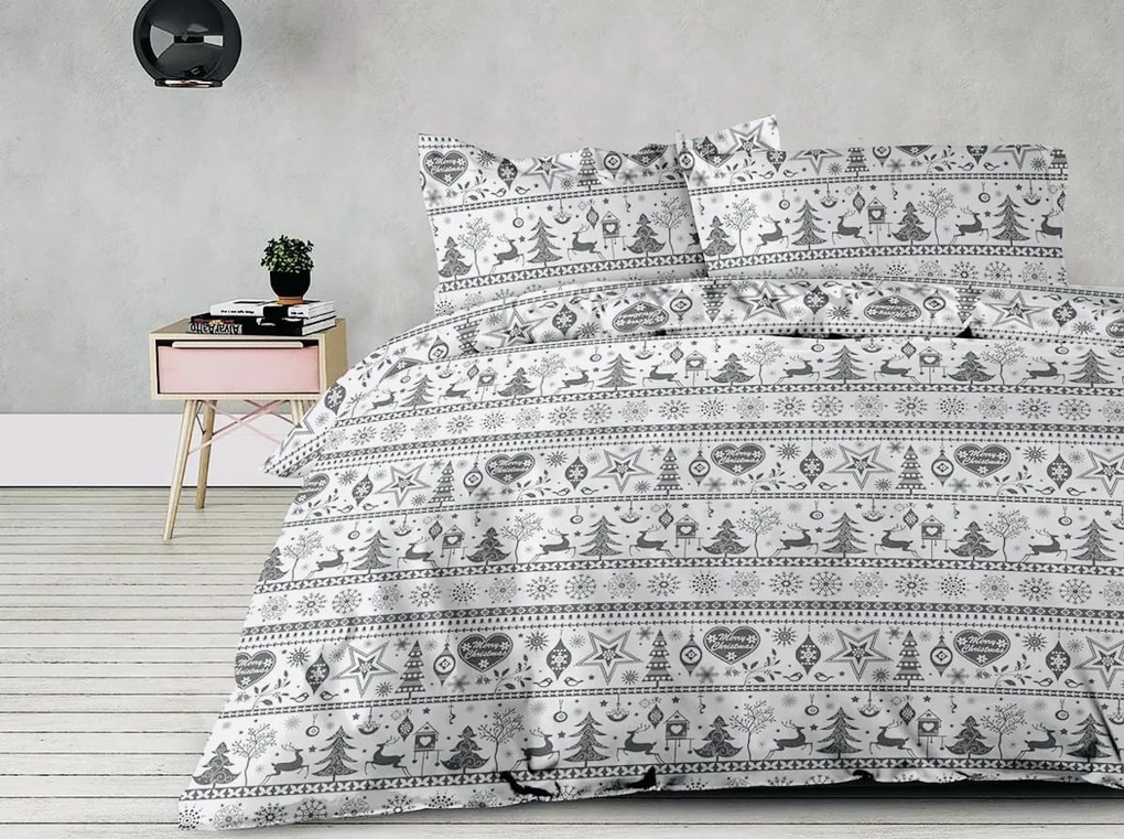 Pamut lepedők Karácsonyi lepedők Rénszarvasszürke TiaHome - 1x Párna 90x70cm, 1x Paplan 140x200cm
