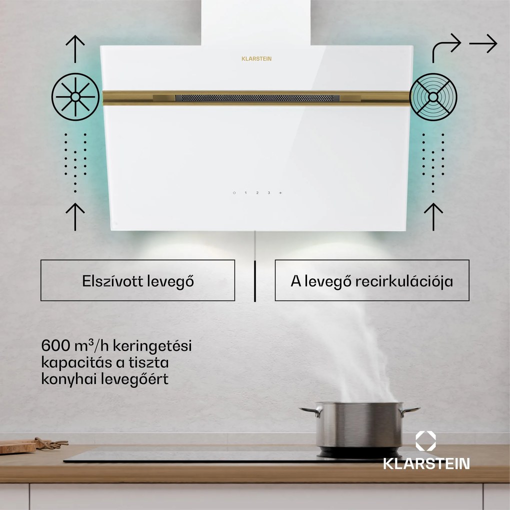 Klarstein Alina páraelszívó, EEK A, Touch, LED világítás, Elszívás/visszaforgatás, 600 m³/h