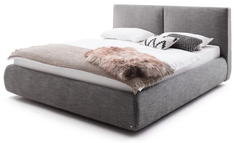 Sötétszürke kárpitozott ágyneműtartós franciaágy ágyráccsal 180x200 cm Atesio – Meise Möbel