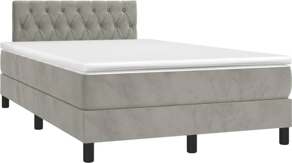 vidaXL világosszürke bársony rugós ágy matraccal 120 x 190 cm