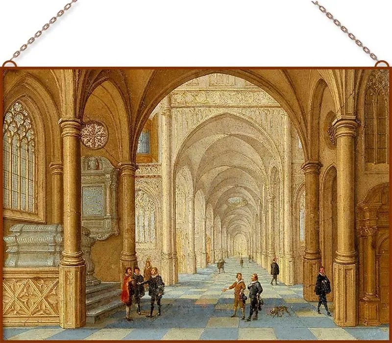 Peeter Neeffs - A church interior with figures üvegkép, falikép