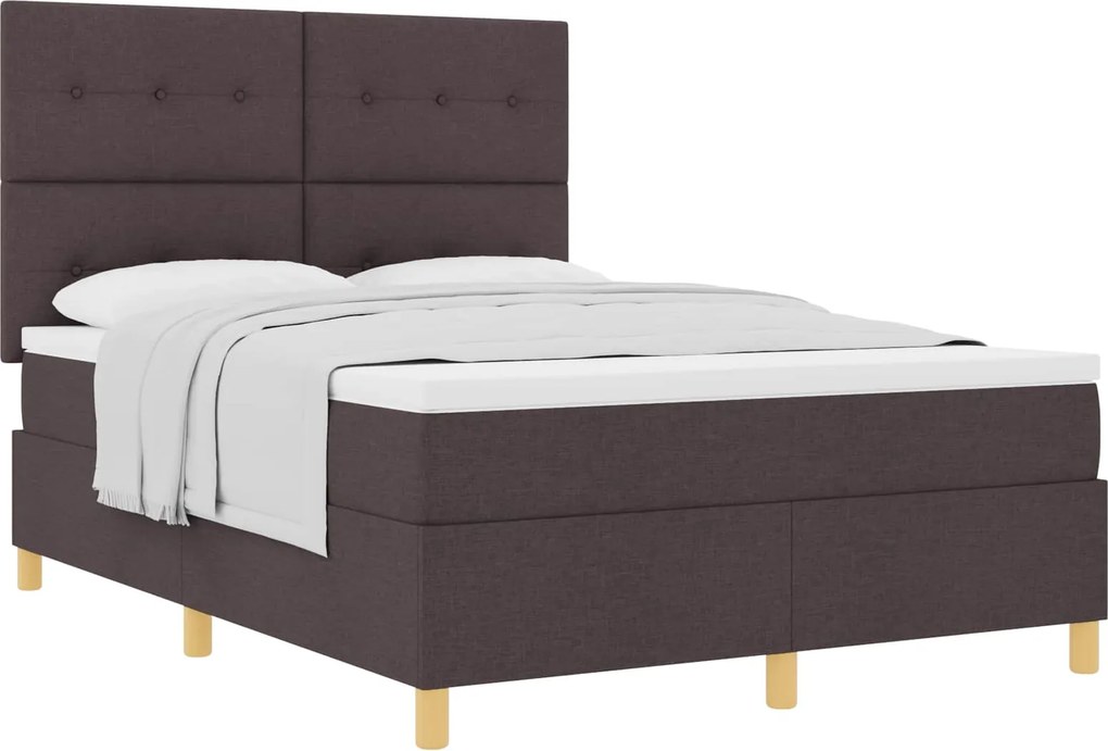 vidaXL Boxrugós ágy matracmal Sötét Barna 140 x 190 cm szövet