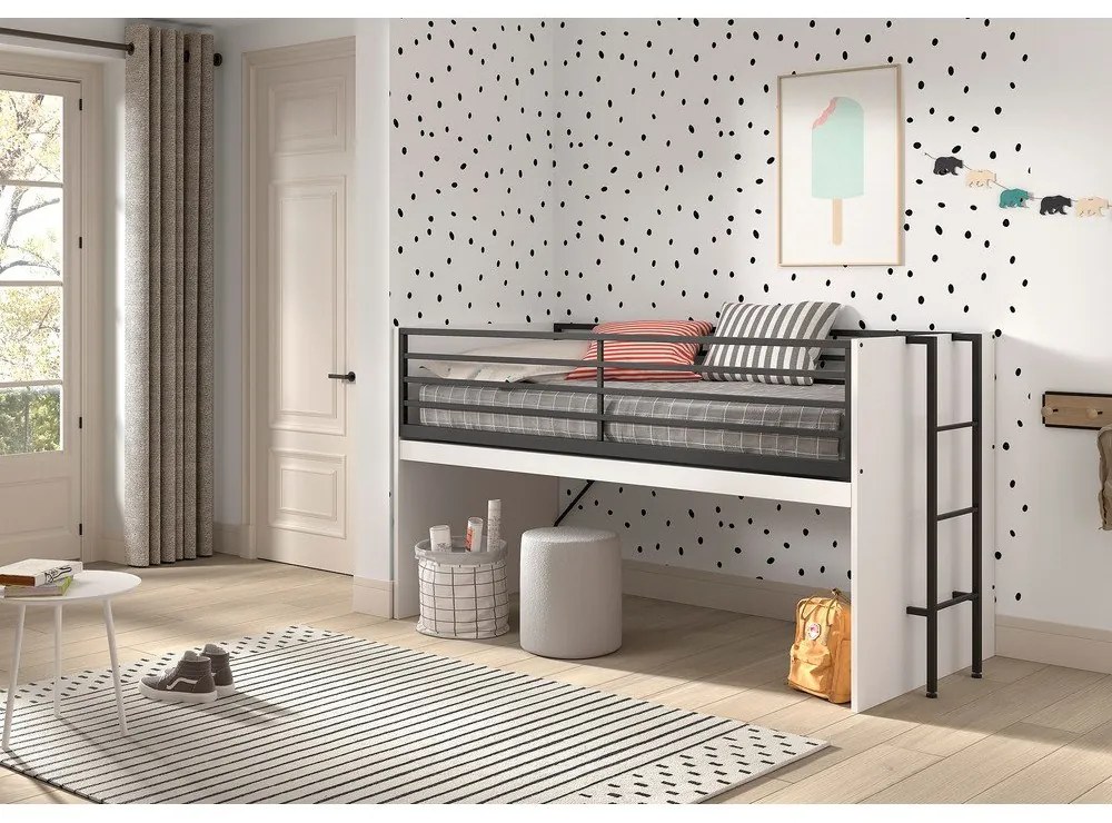 Fehér galéria gyerekágy íróasztallal, ágyráccsal 90x200 cm Sam – Vipack