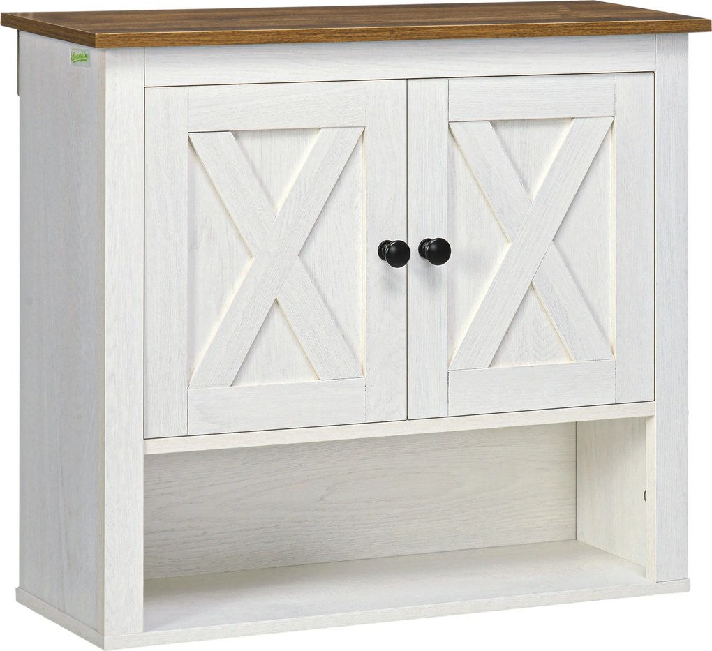 kleankin Fali Szekrény Függeszthető Fürdőszobai Szekrény 2 Ajtóval és Tárolópolcokkal Konyhához, Előszobához, Folyosóra 60x19,5x52,5 cm Fehér | Aosom