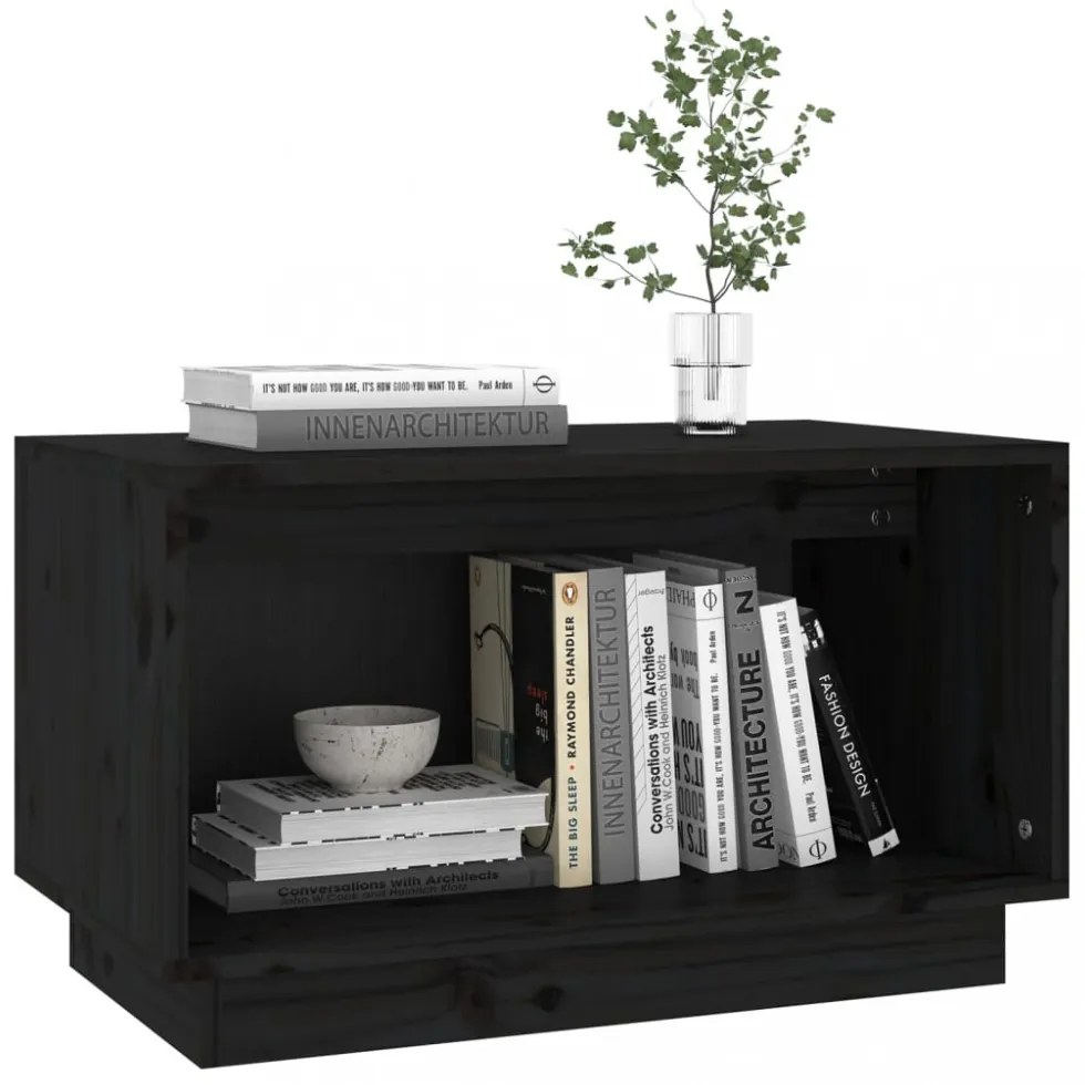 fekete tömör fenyőfa TV-szekrény 60x35x35 cm
