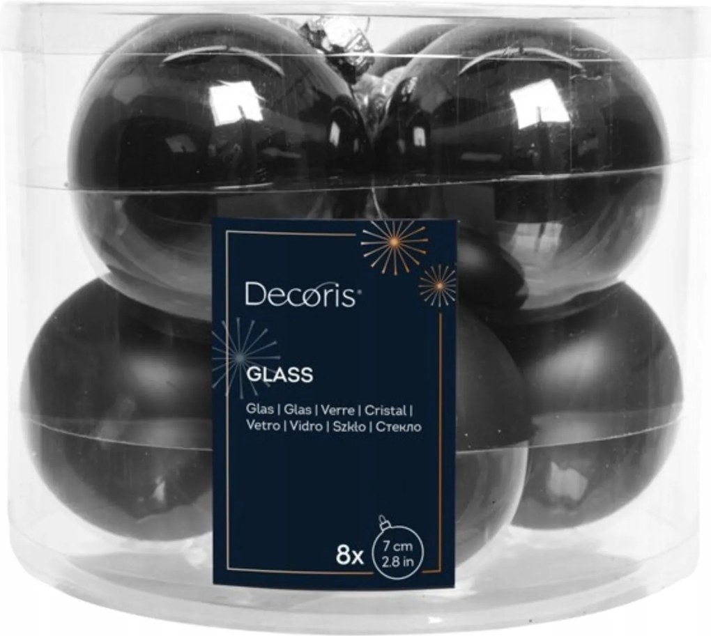 Karácsonyfadísz szett Decoris fekete karácsonyfadísz, 8 db-os 7 cm Homla
