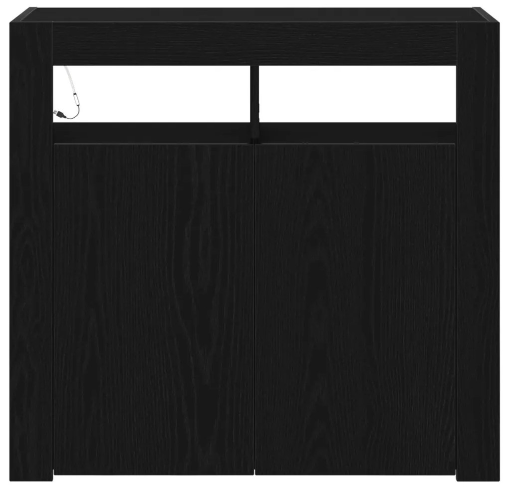 fekete tölgy komód LED világítással, 80x35x75 cm, MDF