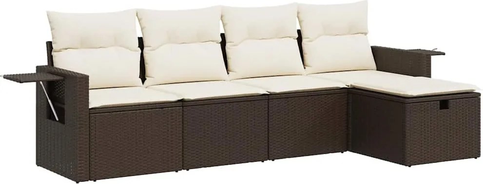 vidaXL 5 részes barna polyrattan kerti ülőgarnitúra párnával