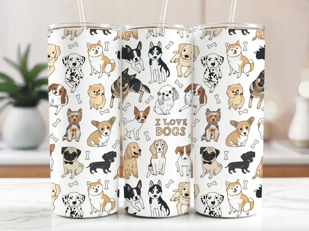 Termo Bögre Tumbler watersy termosz szívószállal Kutyák 600 ml