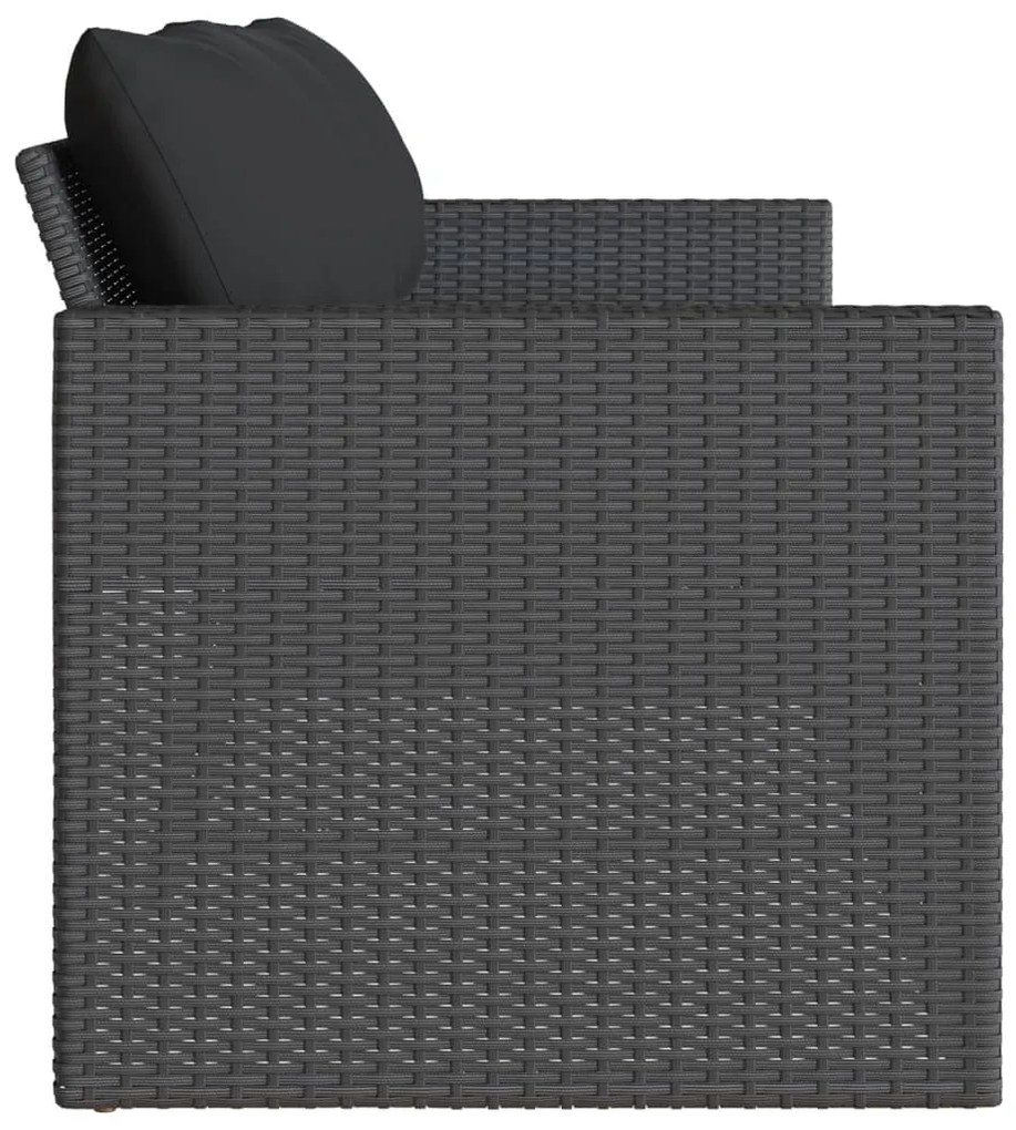 Fekete 3 személyes polyrattan kerti kanapé párnákkal