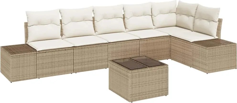 vidaXL Kerti Kanapé Szett párnával 7 pcs Beige és krém polirattan