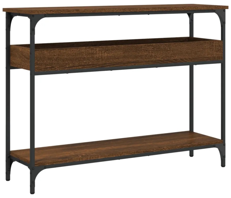 barna tölgyszínű szerelt fa tálalóasztal polccal 100x29x75 cm