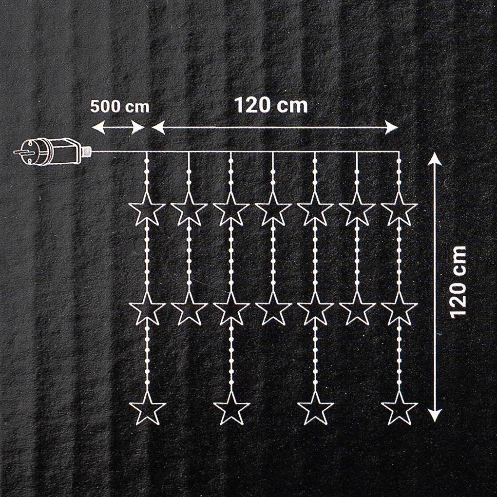 Stars kültéri fényfüggöny, 120x120 cm, LED, hideg fehér, időzítő, 8 funkció, 120 cm