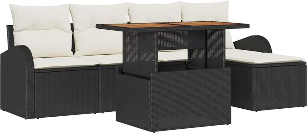 vidaXL Kerti Kanapé Szett tárolóval 6 pcs Fekete Poli rattan