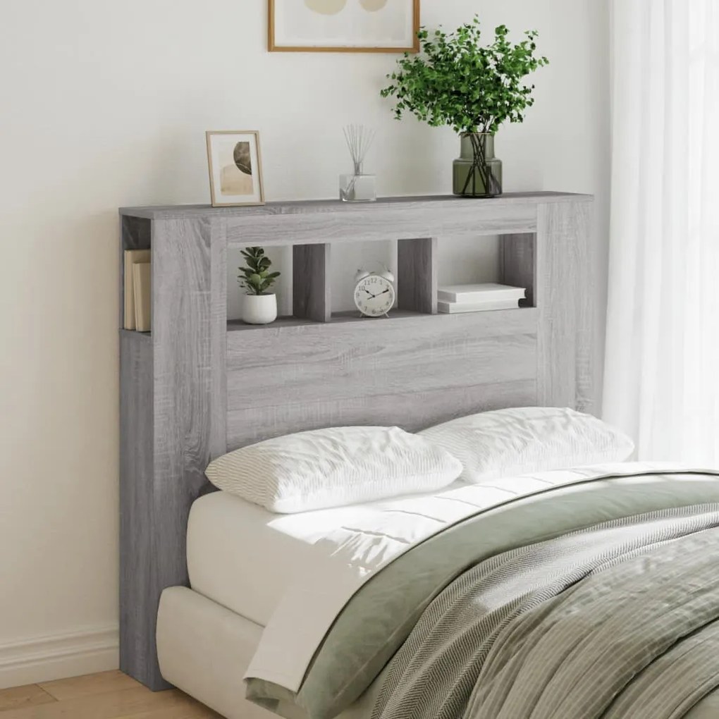 szürke sonoma szerelt fa LED-es fejtámla 120 x 18,5 x 103,5 cm
