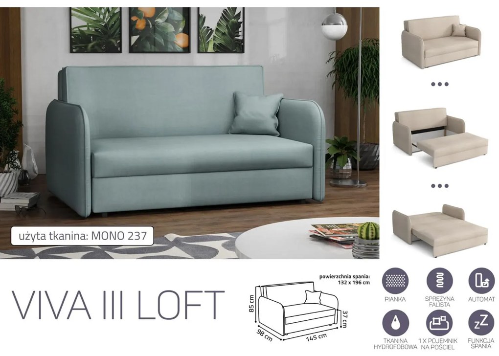 VIVA LOFT III. előre nyíló rugós kanapé Mono 237 színben