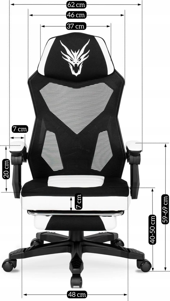 Fotel Obrotowy BING Gamingowy z Podnóżkiem Czarny/Biały