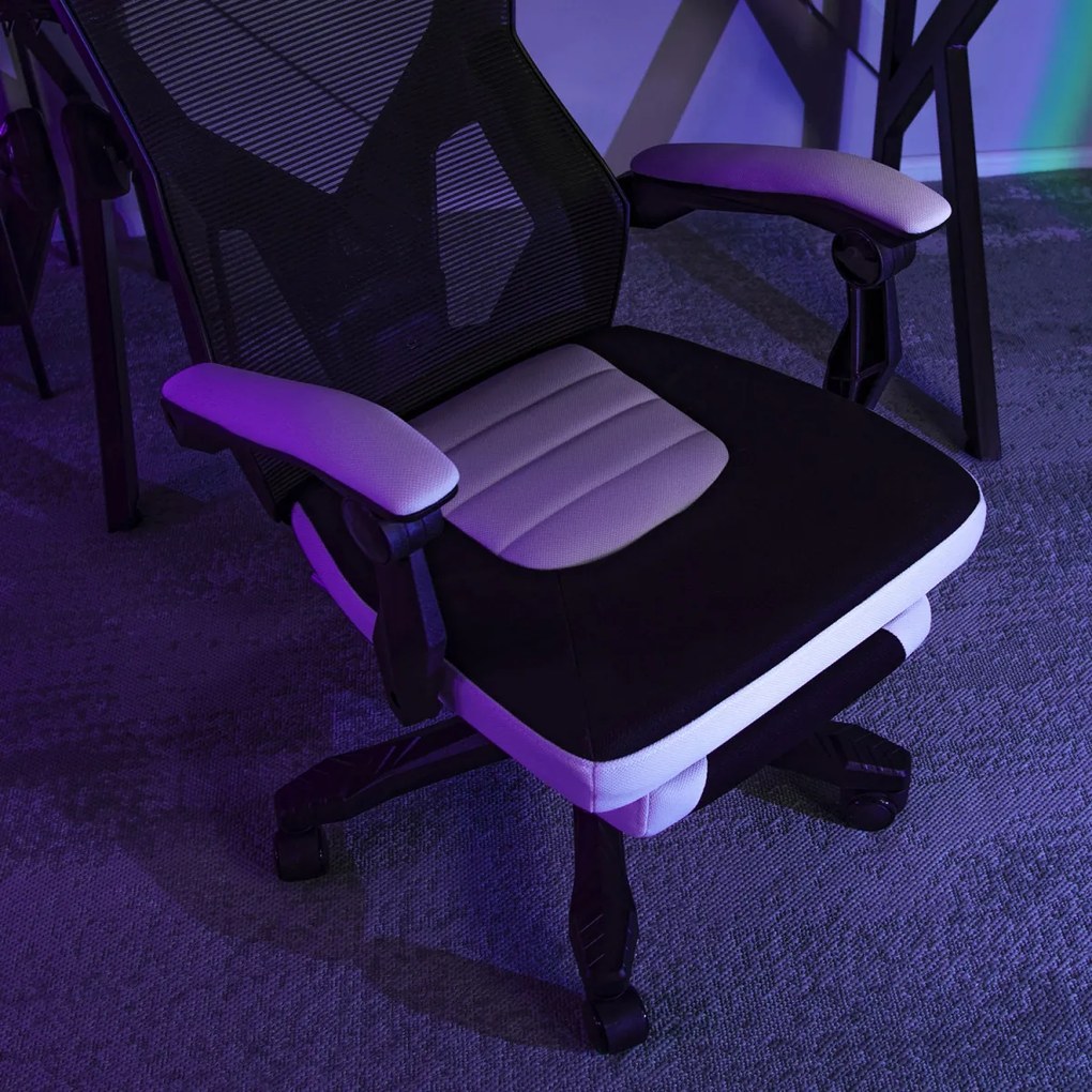 Gamer Forgószék Fekete/Fehér Színben. Teherbírás: 150 kg. BING