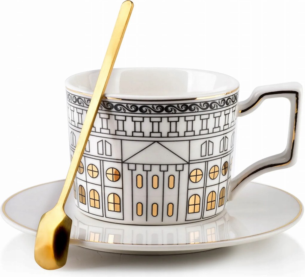 Porcelán teáscsésze arany kanállal 220 ml