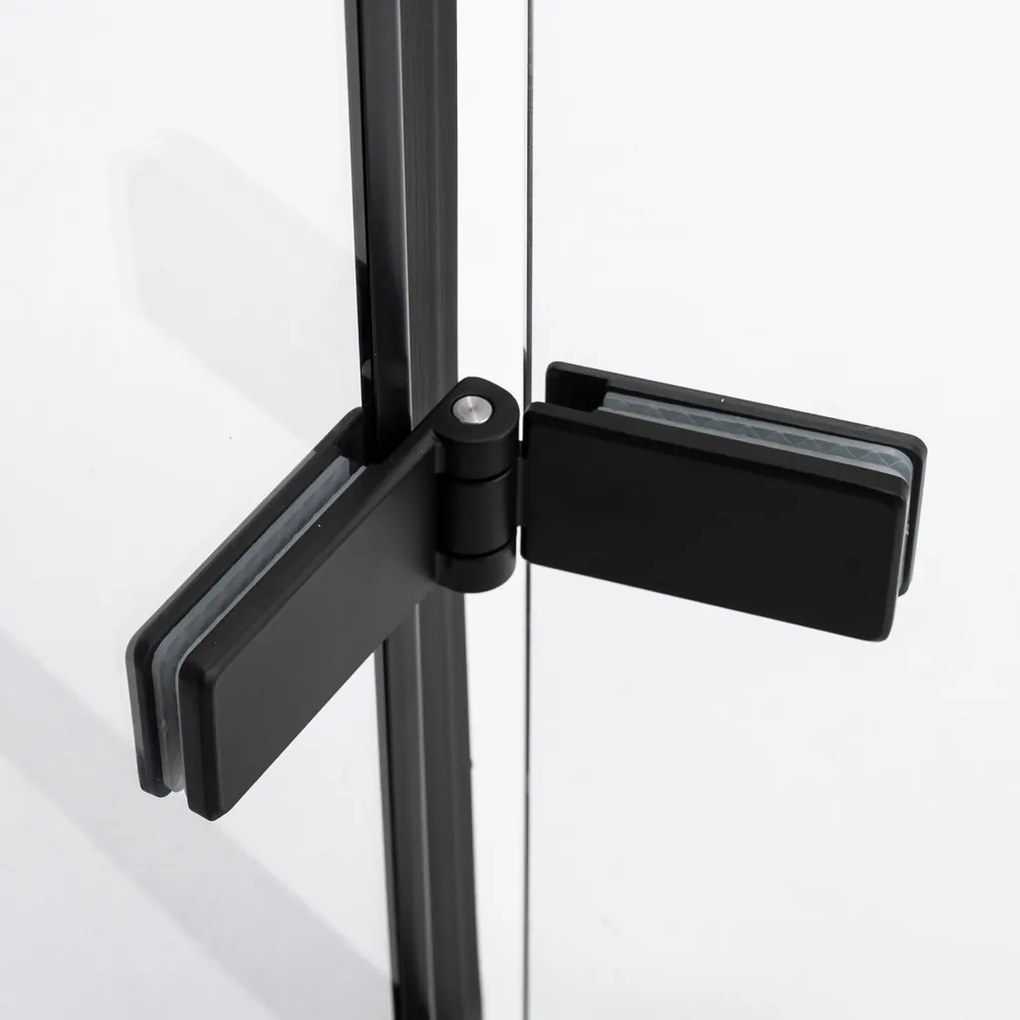 Stuxi Verona Fix Black 220 cm (100+120) széles csukló zuhanyajtó fix fallal, 6 mm vízlepergető üveggel, matt fekete profillal, 195 cm magas