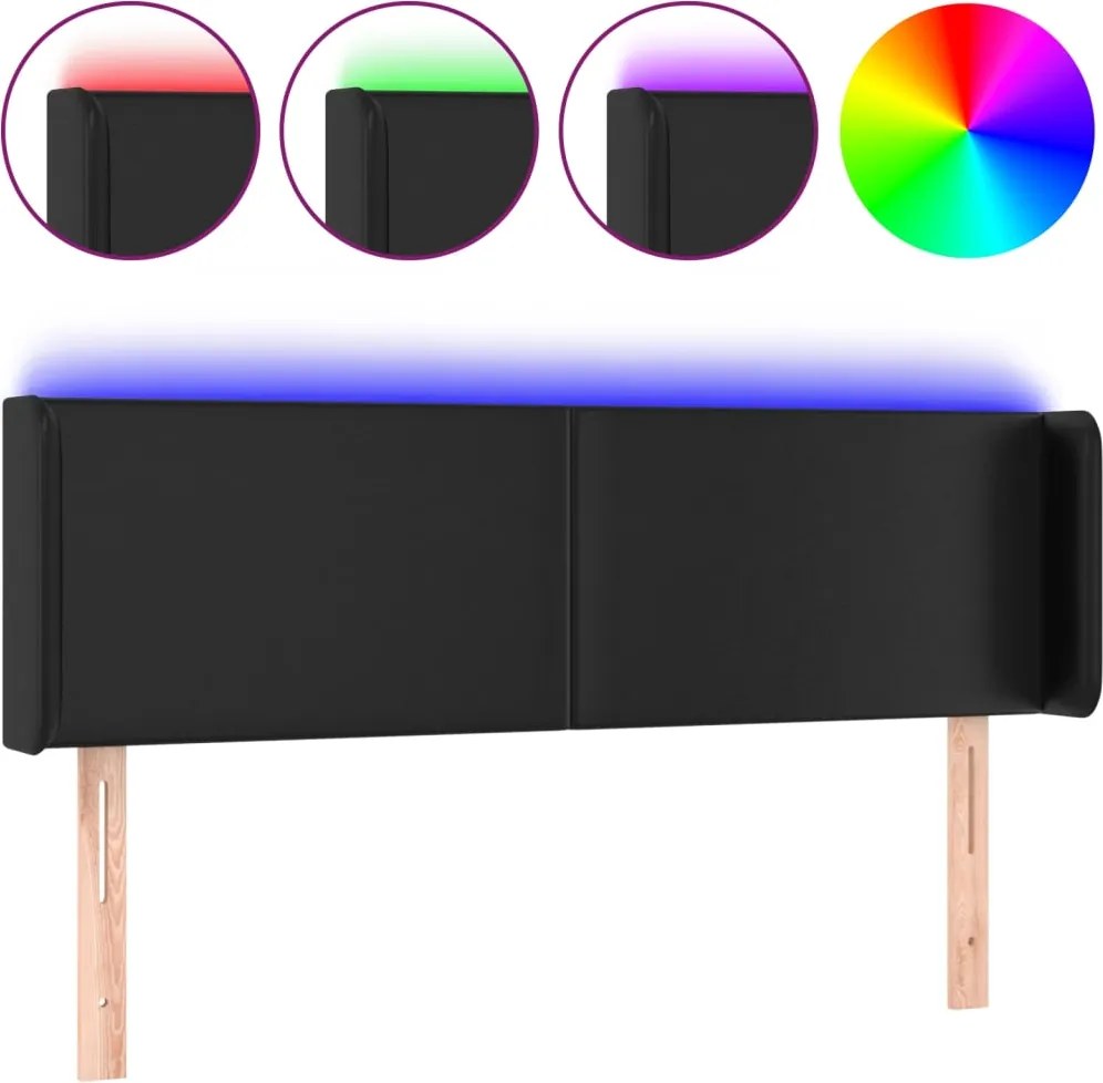 vidaXL fekete műbőr LED-es fejtámla 147 x 16 x 78/88 cm