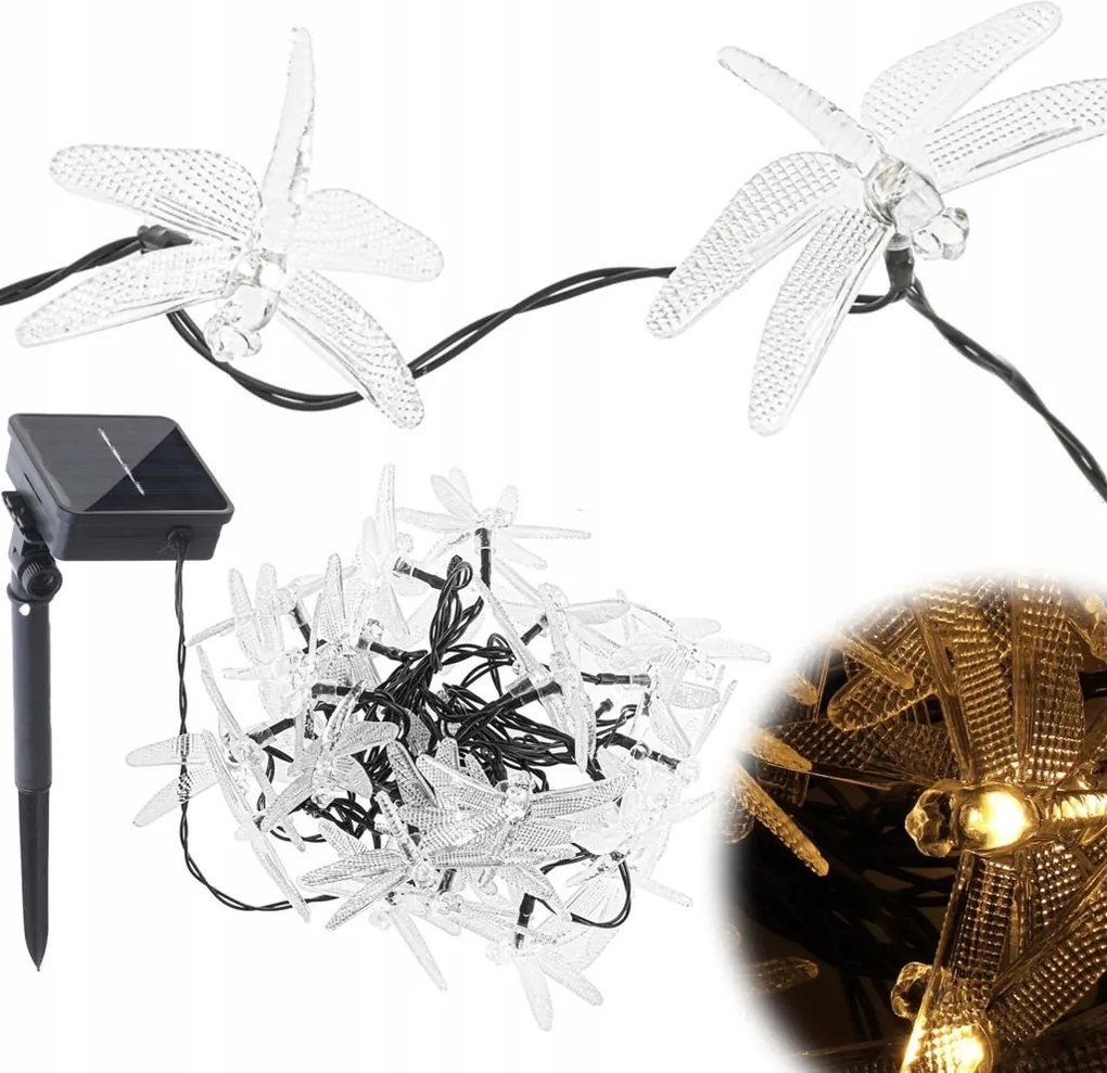 Napelemes Kerti Lámpák Szitakötők Kültéri Girland Kertbe 6,5m 30 Led
