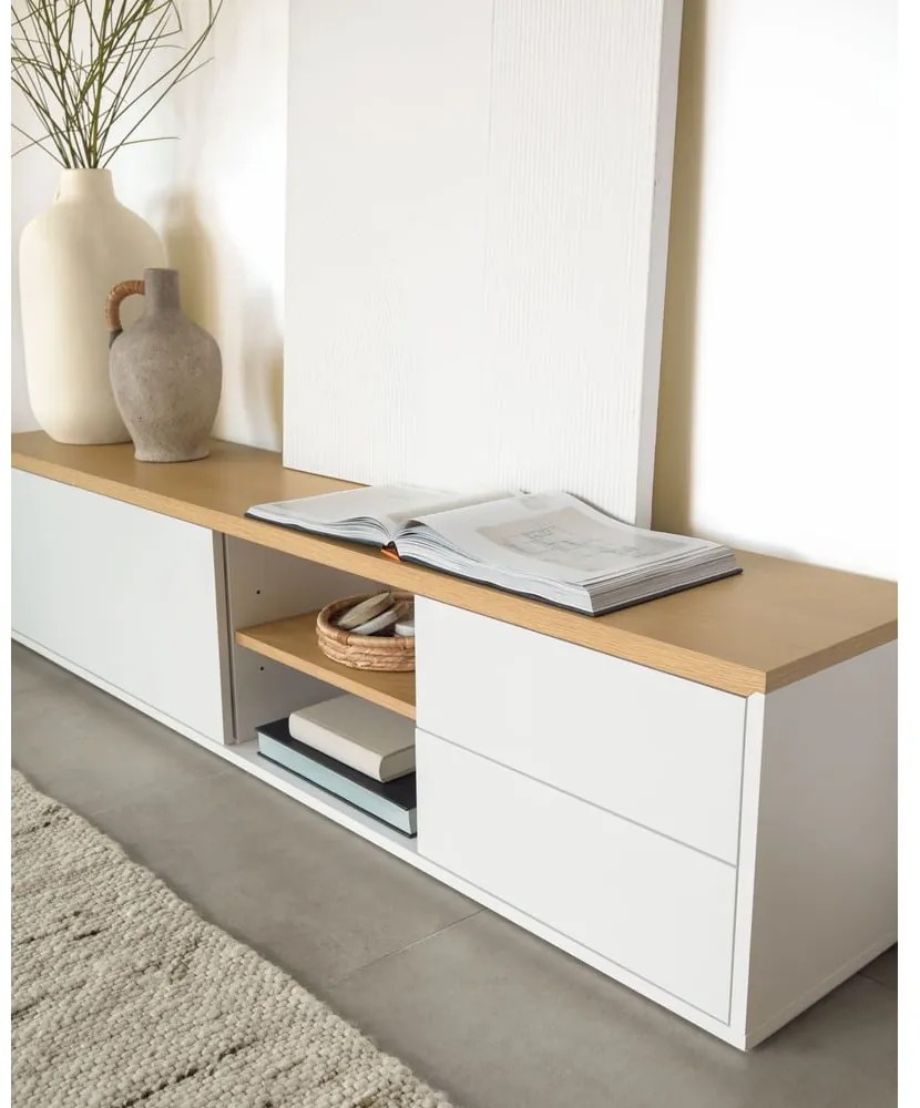 Fehér TV-állvány 200x44 cm Abilen – Kave Home