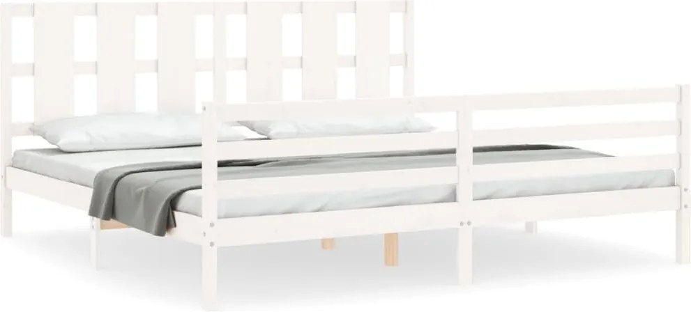 vidaXL fehér tömör fa ágykeret fejtámlával Super King Size