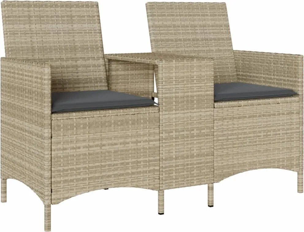 vidaXL szürke polirattan 2 személyes kerti kanapé asztallal, párnákkal