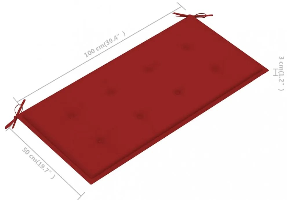 tömör tíkfa kerti pad piros párnával 112 cm