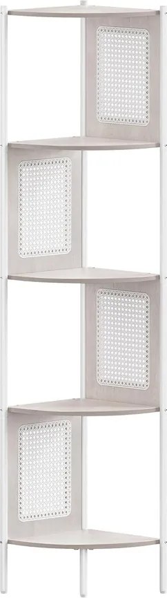 5 szintes sarokpolc, könyvespolc polirattan oldalakkal, 156x32x32 cm, zab bézs