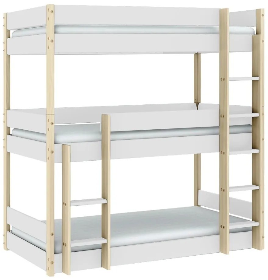 Fehér-natúr színű emeletes gyerekágy 90x190 cm Valka – Marckeric