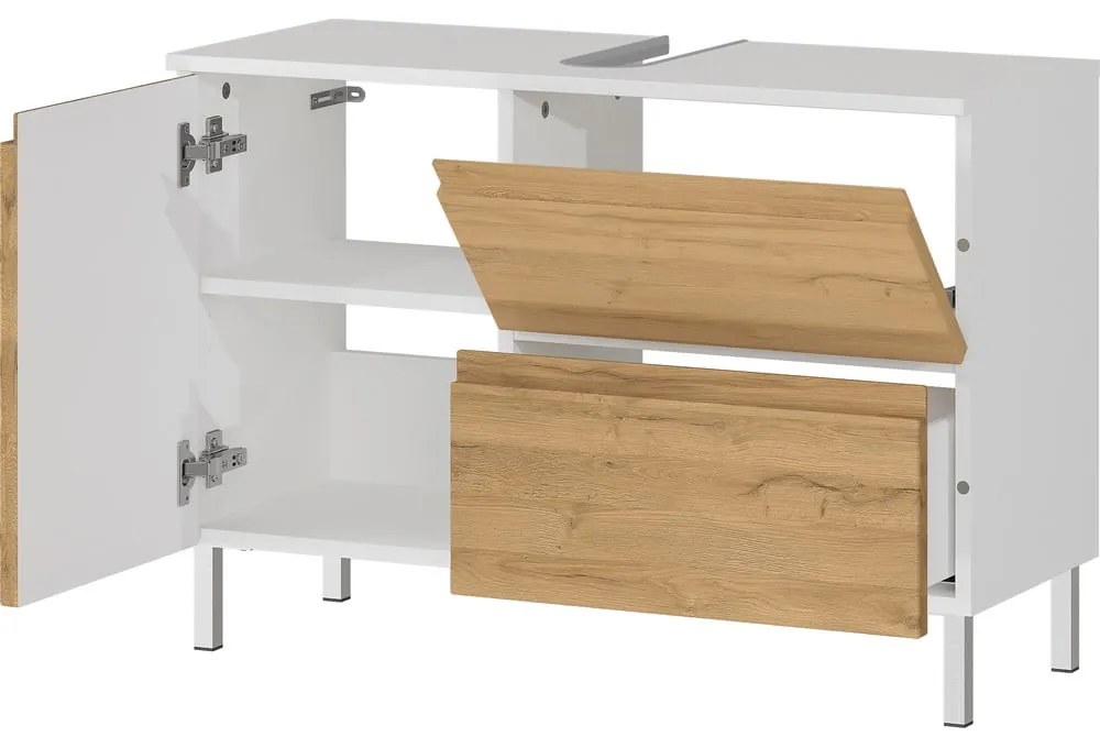Fehér mosdókagyló alatti szekrény tölgyfa dekorral 80x56 cm Torrance - Germania