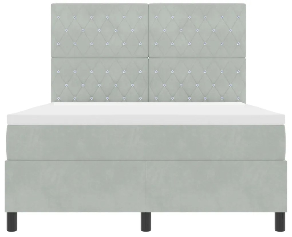 Boxspring Ágy Matrac nélkül Világosszürke 140x190 cm Bársony