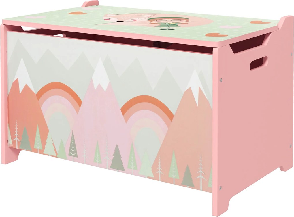 ZONEKIZ Tárolódobozok Játékdobozok Gyerekeknek 3-8 Éveseknek 2 Fogantyúval és Róka Mintával, 20 kg Terhelhetőség, Könyvek és Ruhák Számára, 60x37x39 c