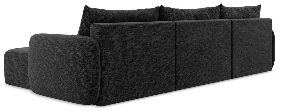 Fekete kinyitható-tárolóhelyes sarokkanapé Kalena – Makamii