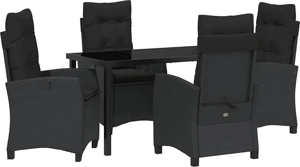 vidaXL Kert étkező szett párnával 5 pcs Fekete polirattan