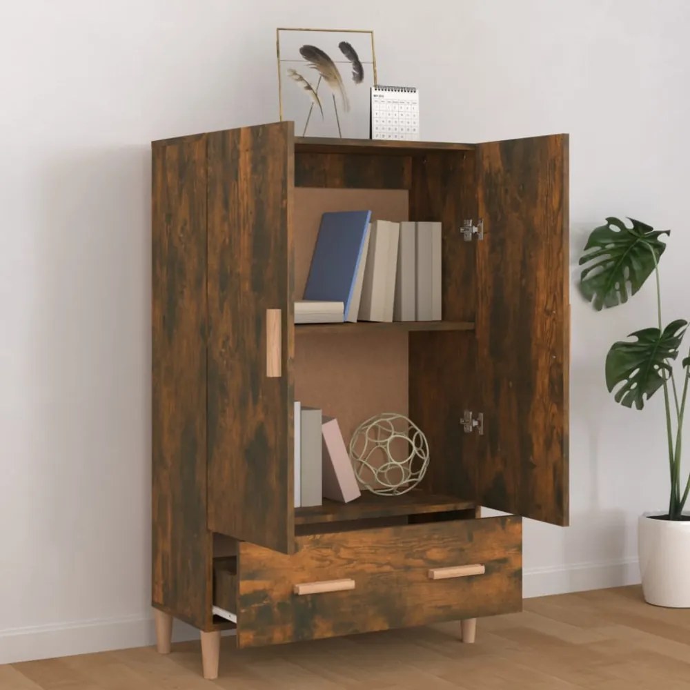 füstös tölgy színű szerelt fa magasszekrény 70 x 31 x 115 cm