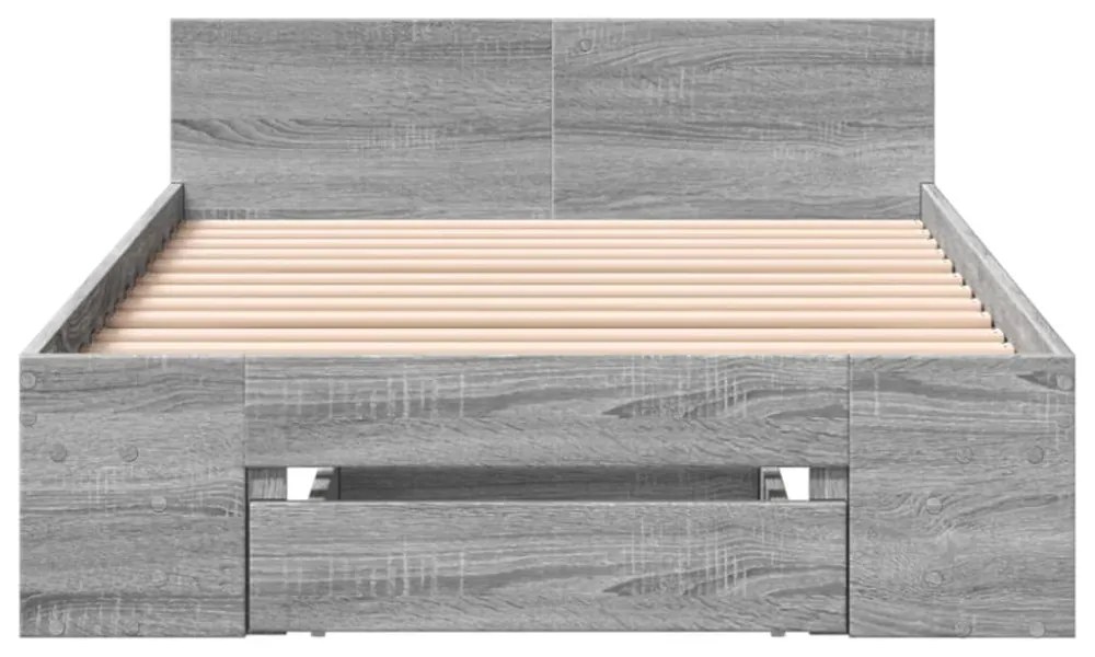 szürke sonoma színű szerelt fa ágykeret fiókkal 90 x 200 cm
