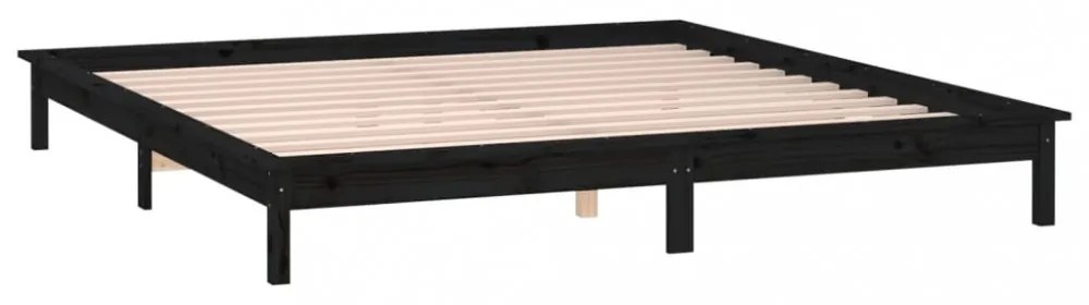 fekete tömör fa ágykeret LED-világítással 200 x 200 cm