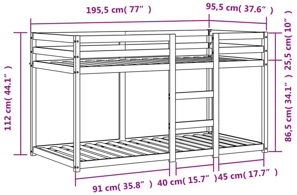 viaszbarna tömör fenyőfa emeletes ágy 90x190 cm