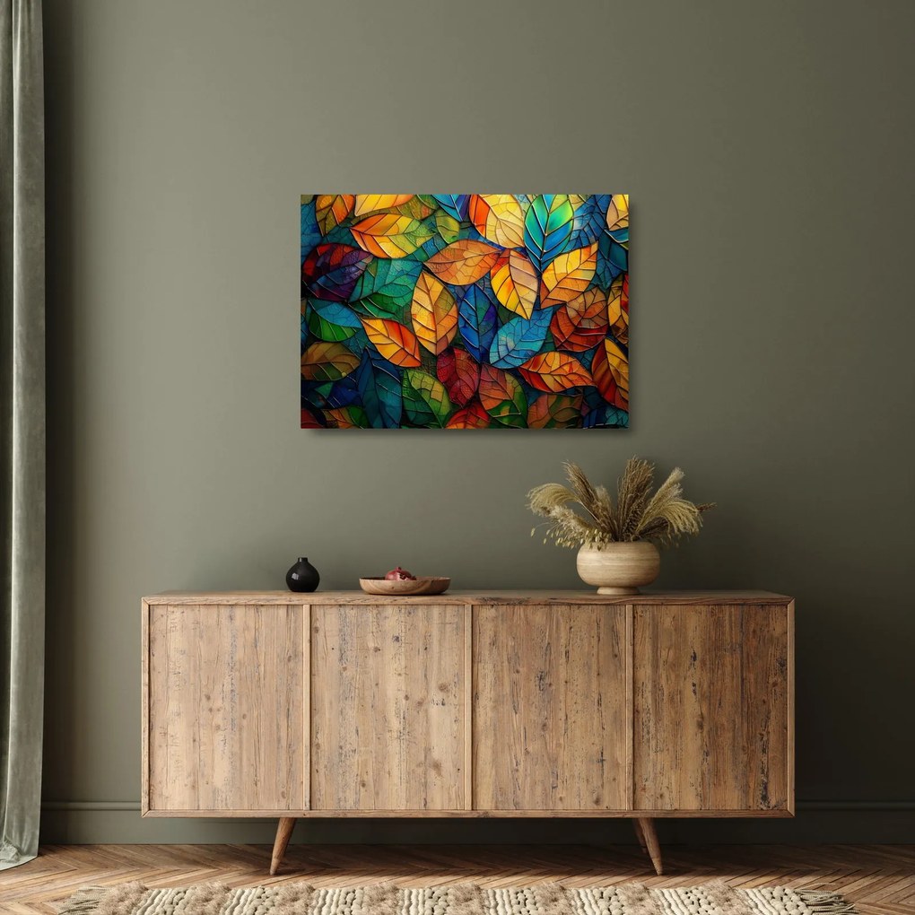 Üveg kép - Levélmozaik (70x50 cm)