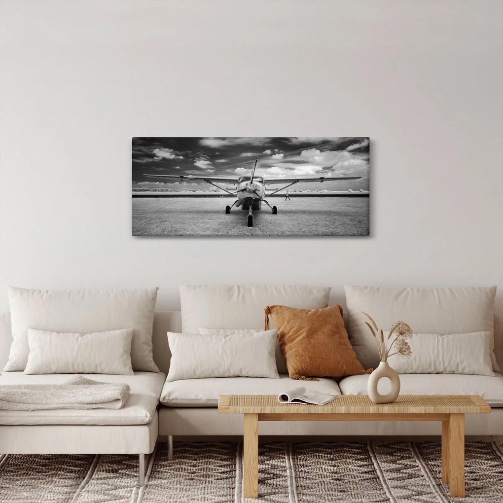Kép - Repülőgép fekete-fehér (120x50 cm)