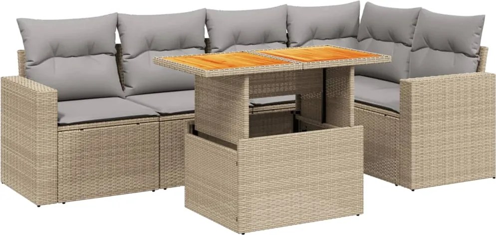 vidaXL 6 részes bézs polyrattan kerti ülőgarnitúra párnával